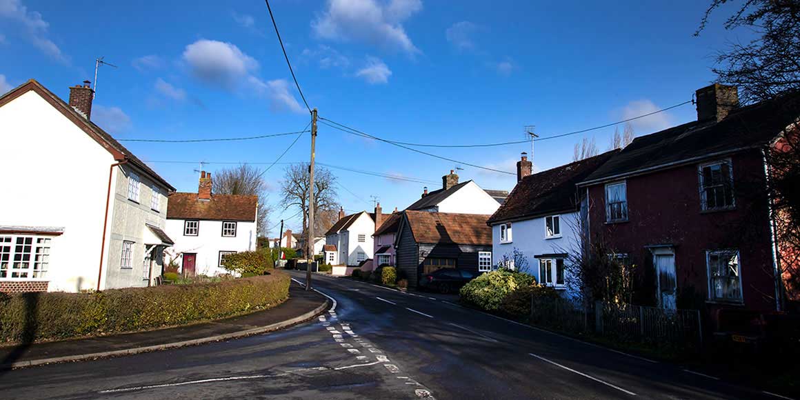 The view up The Street towards Il Salice from the junction with Polecat Road